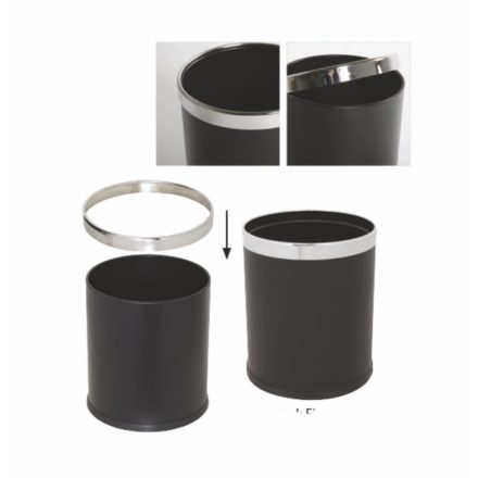 Acél szemetesvödör, fekete, 10 literes