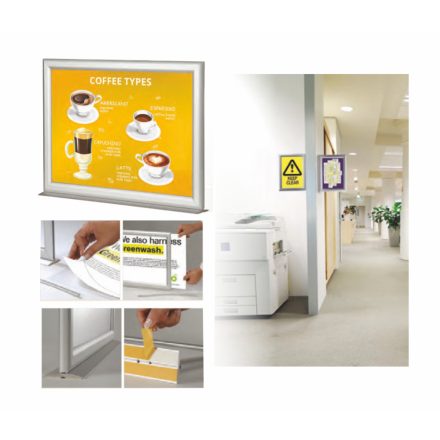 Merőlegesen rögzíthető 2 oldalas, becsúsztatós plakátkeret A4-A3