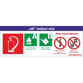   "AB" habbal oltó készülék tűzvédelmi matrica, tűzvédelmi tábla 16x25 cm