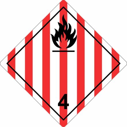 ADR bárca matrica 4.1 osztály Gyúlékony szilárd anyagok, önreaktív anyagok, polimerizálódó anyagok és szilárd, érzéketlenített robbanóanyagok, műa. matrica 100x100 mm