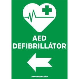  AED defibrillátor balra elsősegély matrica, elsősegély tábla