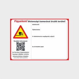   Biztonsági kamerával megfigyelt terület tábla, matrica A5-A4-A3-A2 méret