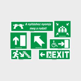 Menekülési irány és útvonal táblák, matricák