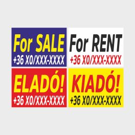 Eladó-kiadó táblák, matricák, ponyvák