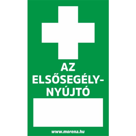 Az elsősegély-nyújtó elérhetősége elsősegély matrica, elsősegély tábla