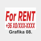 For RENT tábla, matrica, molinó