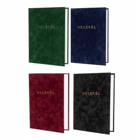   Oklevéltartó, A4, exkluzív, plüss, ARANYOZVA, fekete v. kék v. bordó v. zöld színben