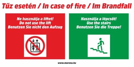 Tűz esetén-In case of fire-Im Brandfall tűzvédelmi matrica, tűzvédelmi tábla