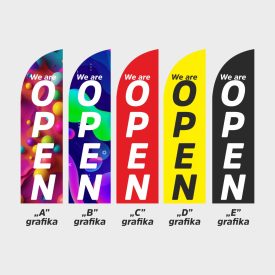   We are OPEN Beach-flag/Strandzászló nyomat (RUDAZAT nélkül)