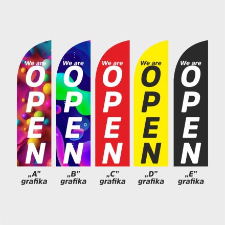 We are OPEN Beach-flag/Strandzászló nyomat (RUDAZAT nélkül)